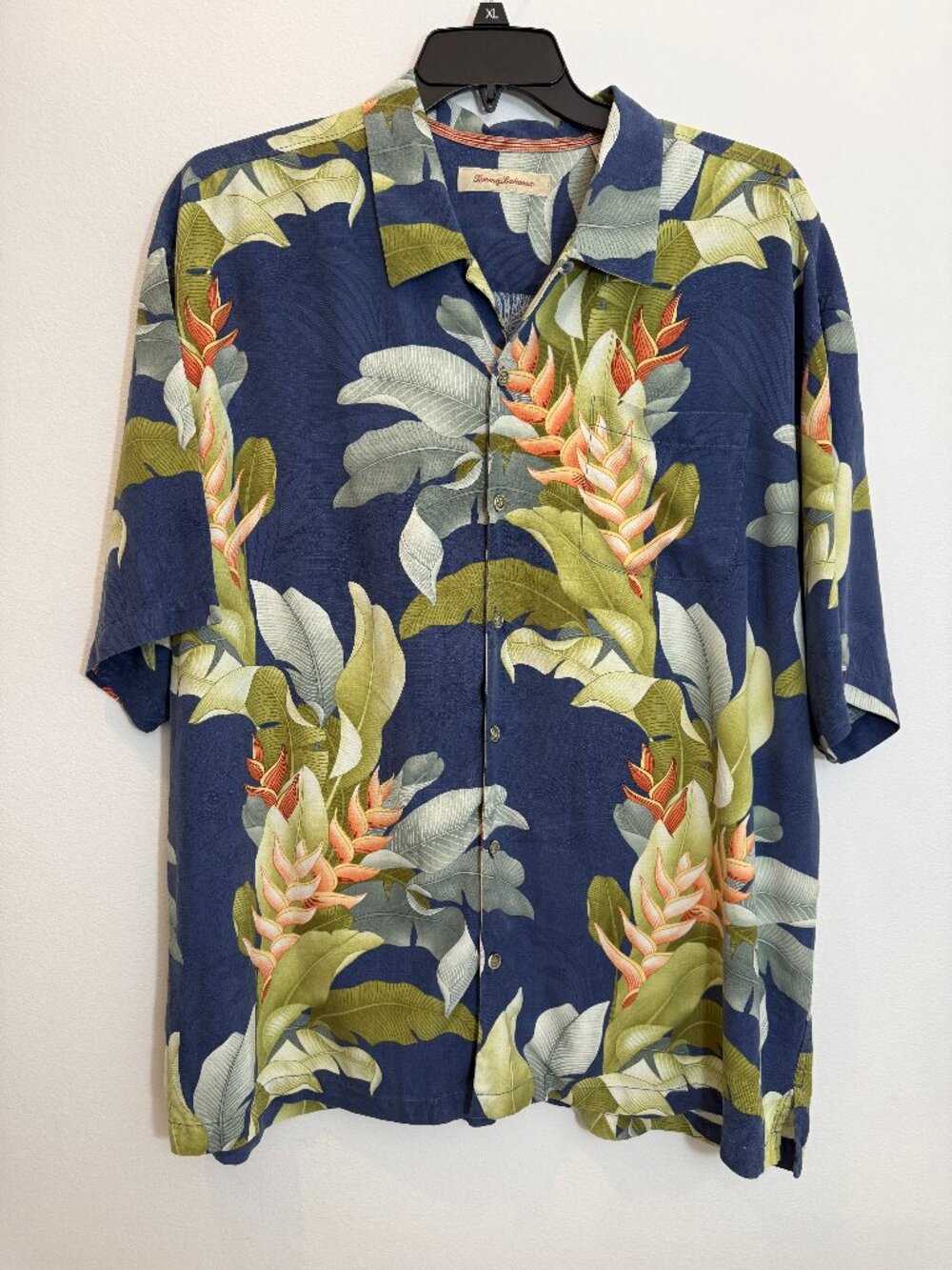 Tommy Bahama Mens XXL Silk Camp Shirt Blue Tropical Ginger Flower Floral T33434